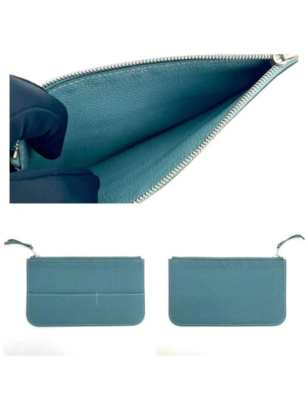 Hermes Dogon GM Duo Bifold Wallet Blue Silver